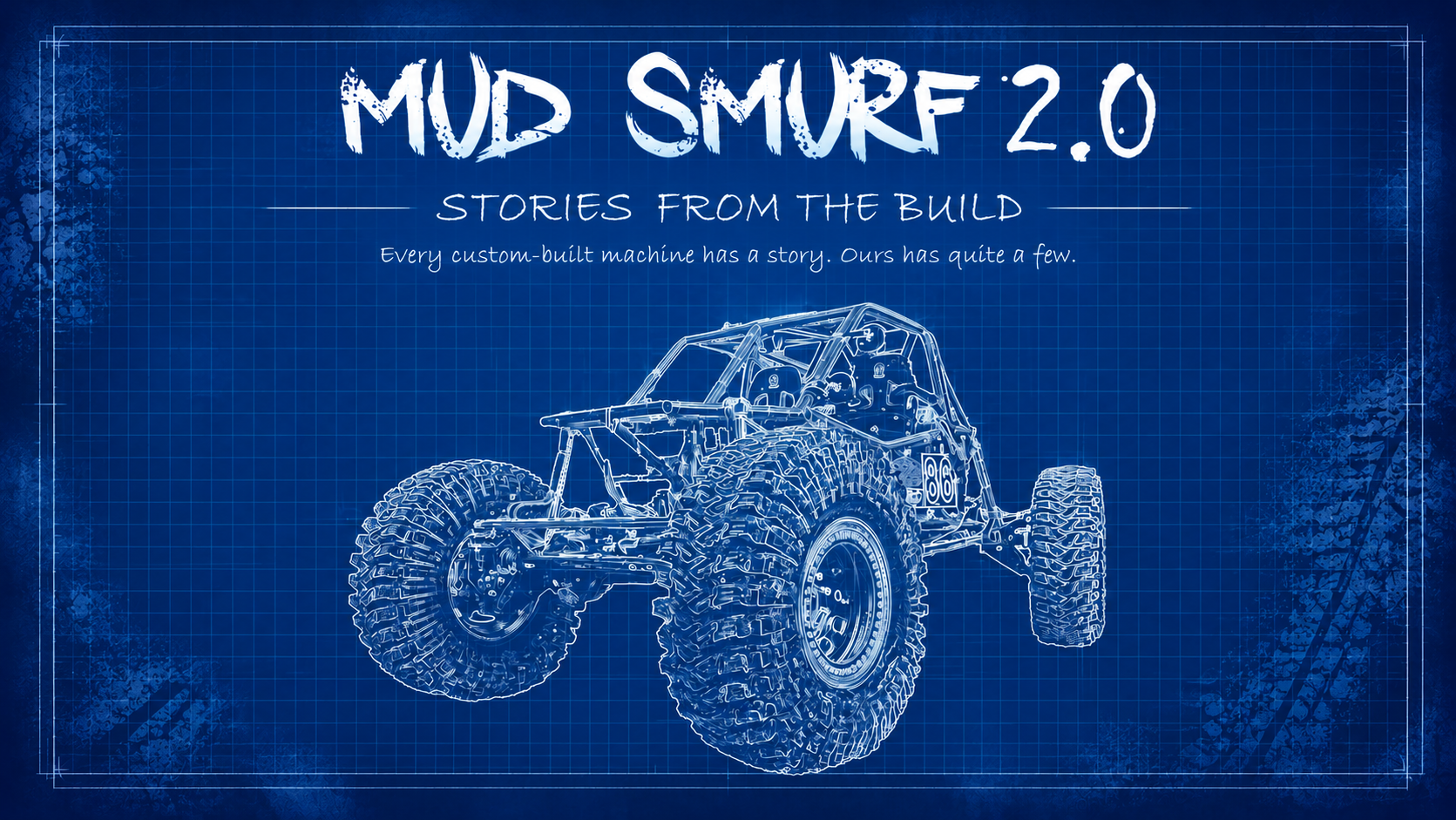 Mud Smurf 2.0 blueprint illustration with clickable build story annotations.